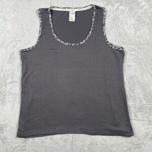 Lucky Brand Gray Tank Top Leopard Print Trim Sleeveless Casual Active L